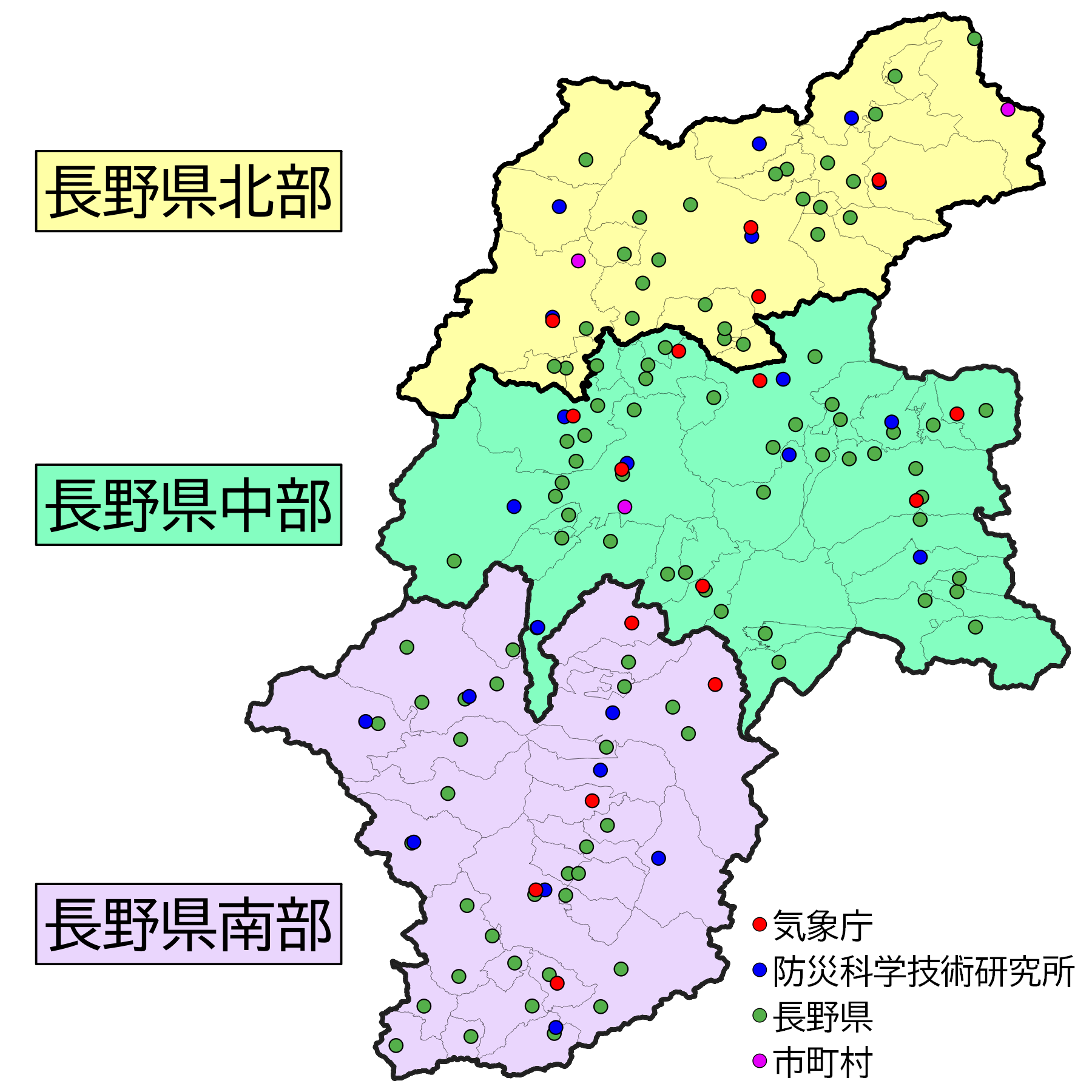 長野県震度観測点配置図