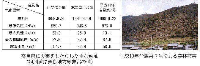 奈良県に災害をもたらした主な台風