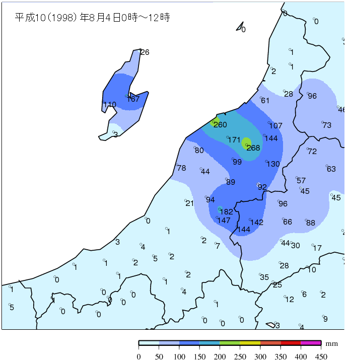 8.4新潟豪雨の降水量分布