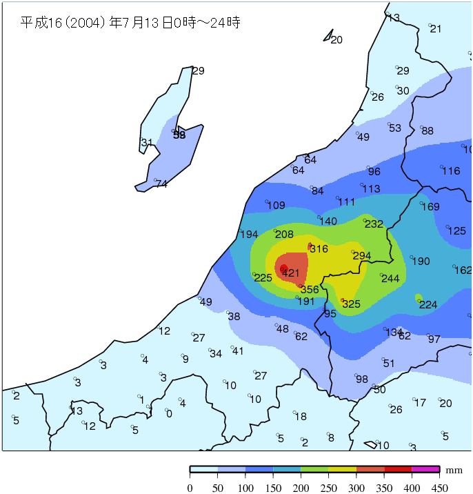 7.13水害の降水量分布