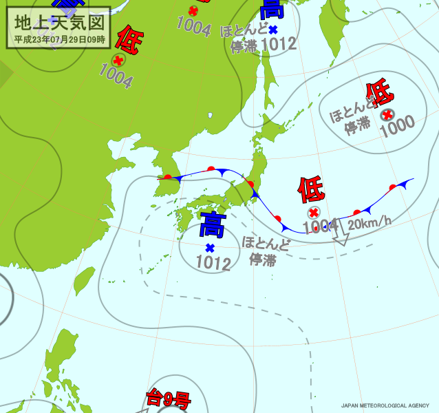 平成23年（2011年）7月29日9時の天気図