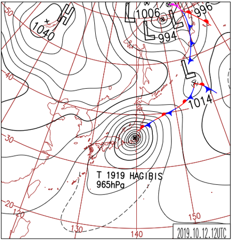令和元年（2019年）10月12日21時の天気図