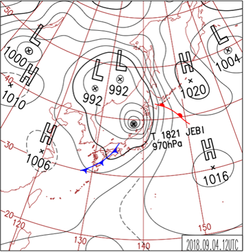 平成30年9月4日21時の天気図