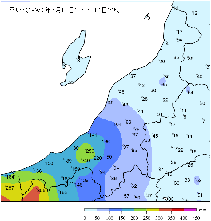 7.11水害の降水量分布