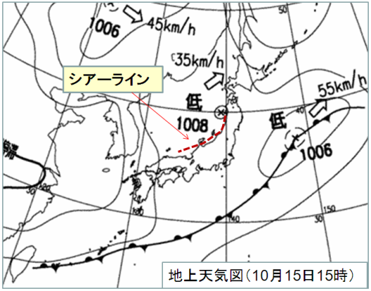 地上天気図（2010年10月15日15時）