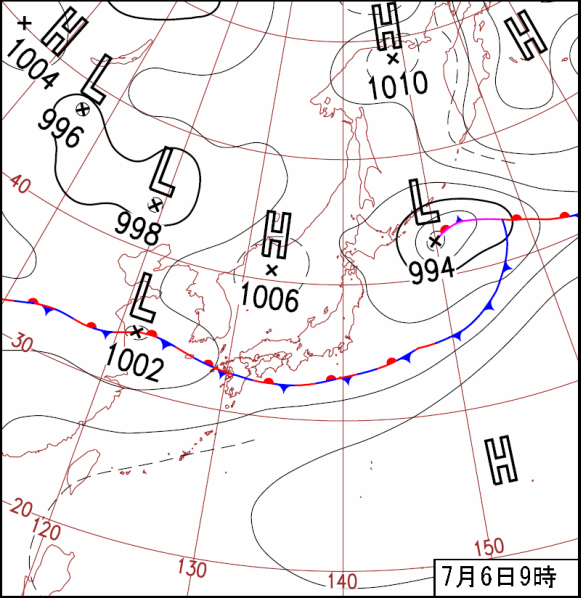気象庁 天気図 平成19年7月6日