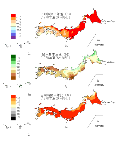 夏季平均気温平年差図