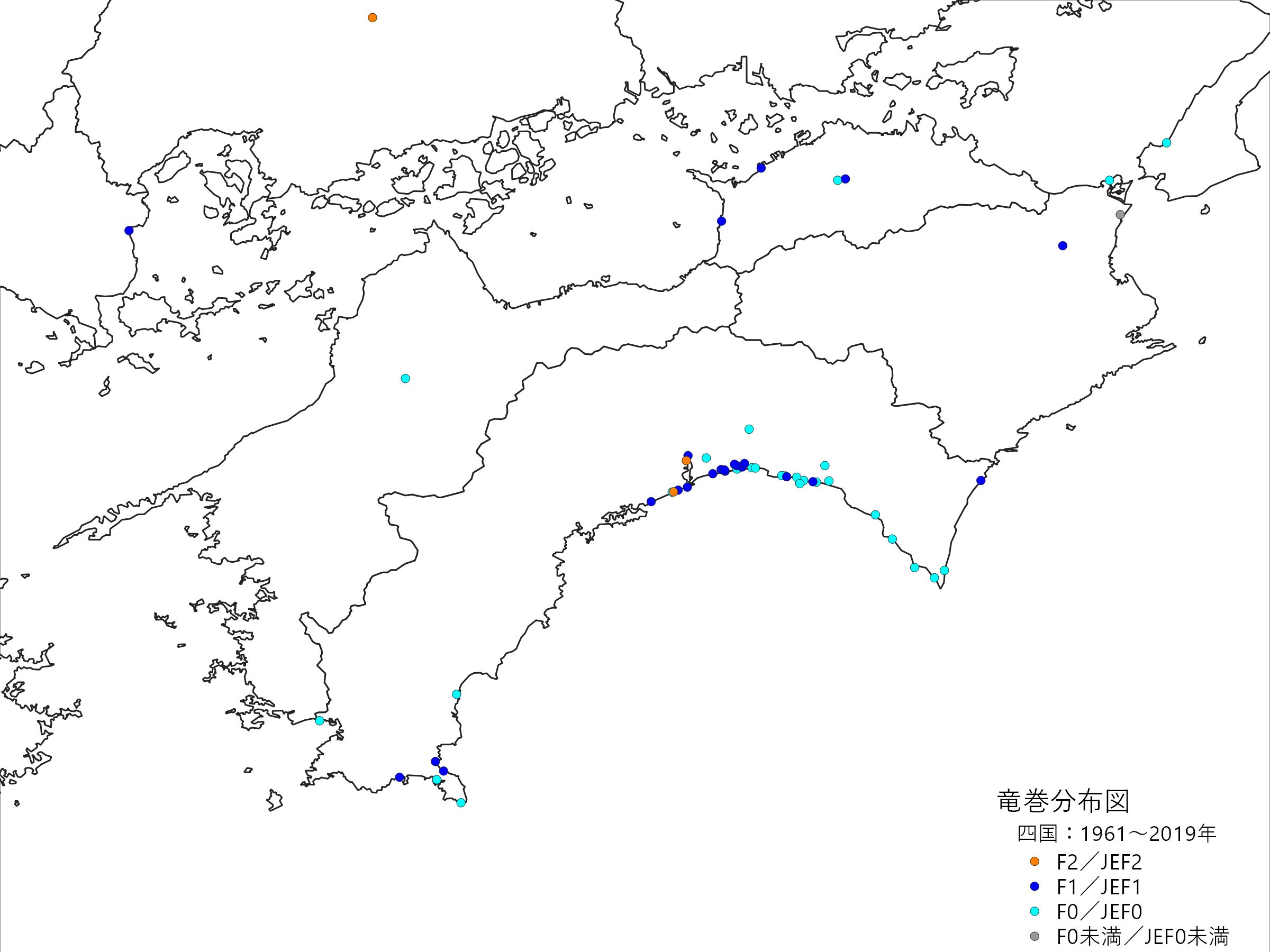 突風分布図（スケール別）
