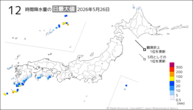 26日の12時間降水量の日最大値の分布図