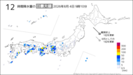 今日の12時間降水量の日最大値の分布図