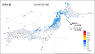 28日の日降水量の分布図