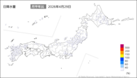 29日の日降水量の分布図