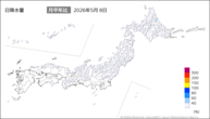 8日の日降水量の分布図
