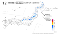 今日の12時間降雪量の日最大値の分布図