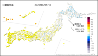 17日の最低気温の分布図