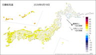 18日の最低気温の分布図