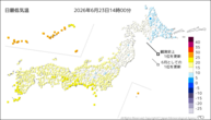 今日の最低気温の分布図