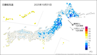 31日の最低気温の分布図