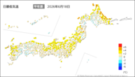 18日の最低気温平年差の分布図