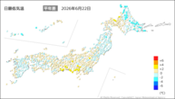 昨日の最低気温平年差の分布図