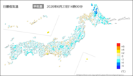 今日の最低気温平年差の分布図