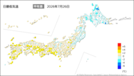 26日の最低気温平年差の分布図