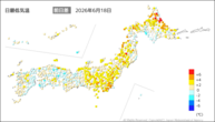 18日の最低気温前日差の分布図