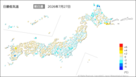 27日の最低気温前日差の分布図