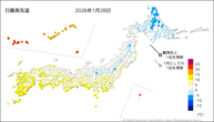27日の最高気温の分布図