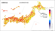 18日の最高気温の分布図