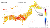 19日の最高気温の分布図