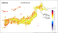 20日の最高気温の分布図