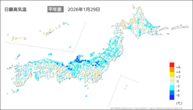 28日の最高気温平年差の分布図