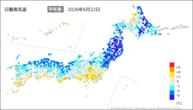 昨日の最高気温平年差の分布図