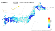 今日の最高気温平年差の分布図