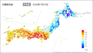 25日の最高気温平年差の分布図