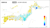 26日の最高気温平年差の分布図