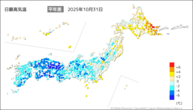 31日の最高気温平年差の分布図