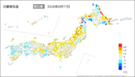 17日の最高気温前日差の分布図