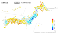 18日の最高気温前日差の分布図