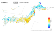 19日の最高気温前日差の分布図
