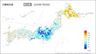 26日の最高気温前日差の分布図