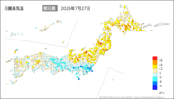 27日の最高気温前日差の分布図