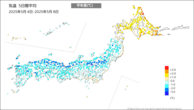 気温10日間平均平年差の分布図