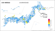 一昨日の最大瞬間風速の分布図