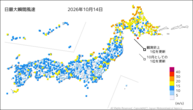 14日の最大瞬間風速の分布図