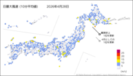一昨日の最大風速(10分平均値)の分布図