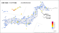 昨日の最大風速(10分平均値)の分布図