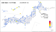 1日の最大風速(10分平均値)の分布図