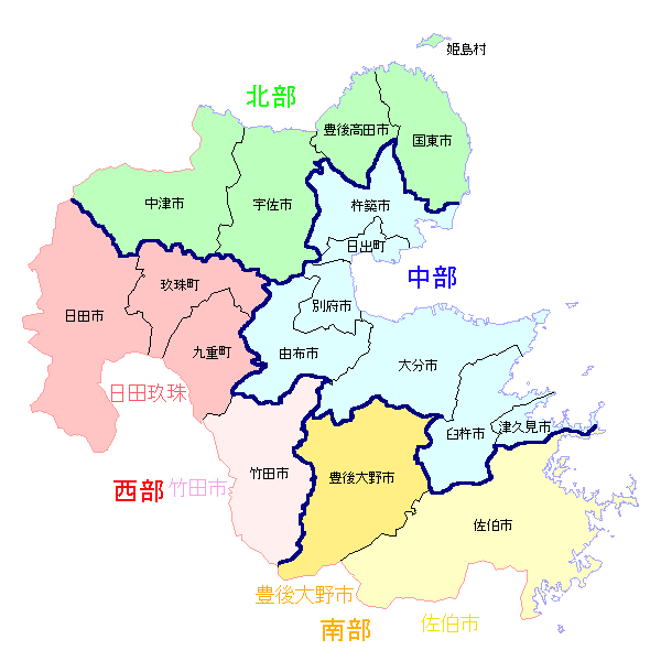 大分県内の気象庁観測施設配置地図